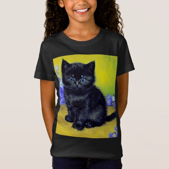 Camiseta Flores moradas de gato negro Van Gogh (Anverso)