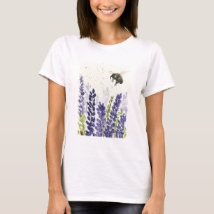 Camiseta Flores moradas de lavanda y abejorros