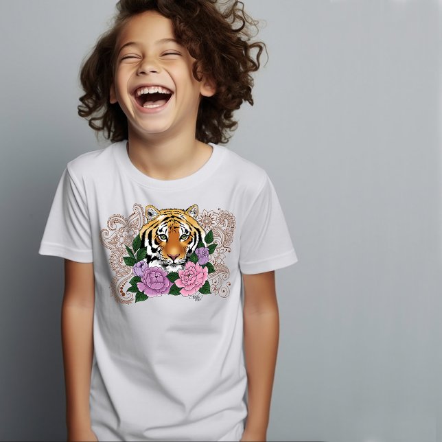 Camiseta Flores moradas rosadas del tigre Henna (Subido por el creador)