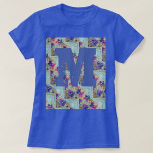 Camiseta Flores moradas y azules cuadrados Zigzags