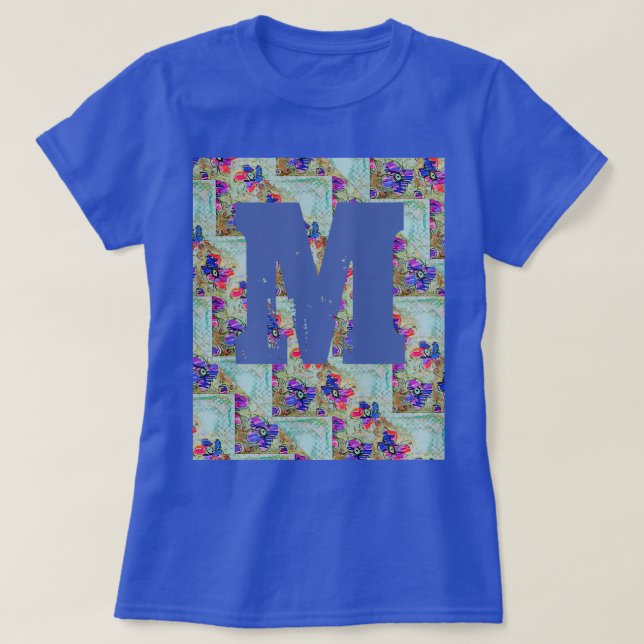 Camiseta Flores moradas y azules cuadrados Zigzags (Diseño del anverso)