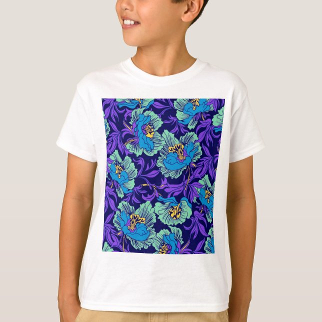 Camiseta Flores moradas y azules William Morris (Anverso)