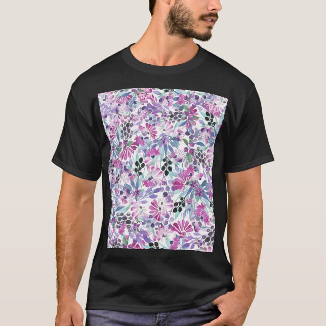 Camiseta Flores moradas y bayas: acuarela (Anverso)
