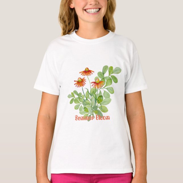 Camiseta Flores naranjas acuarelas (Anverso)