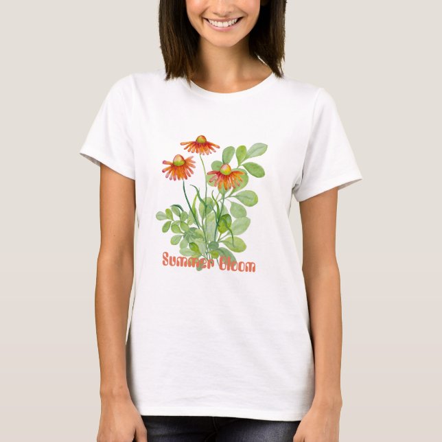 Camiseta Flores naranjas acuarelas (Anverso)
