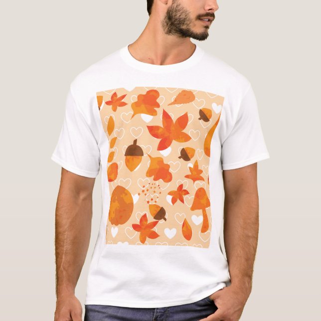 Camiseta Flores naranjas: Patrón Doodle de mano. (Anverso)
