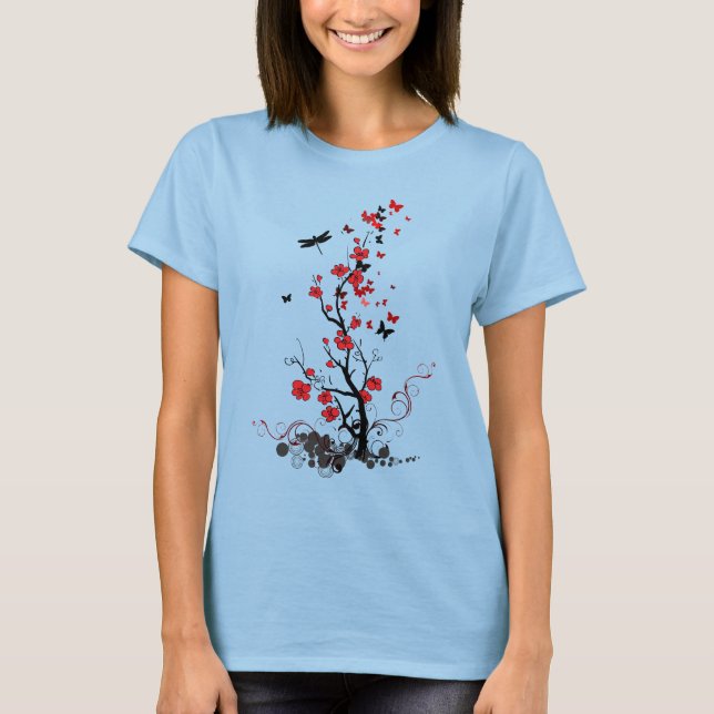 Camiseta Flores negras y rojas (Anverso)