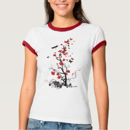 Camiseta Flores negras y rojas
