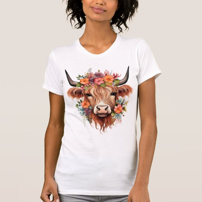 Camiseta Flores occidentales de Boho Floral Scottish Highla (Anverso)