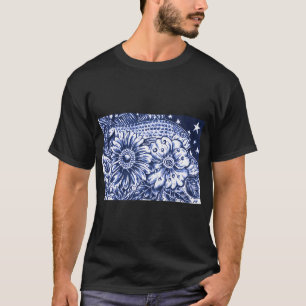 Camiseta Flores, Peces y Estrellas a Medianoche Dibujo