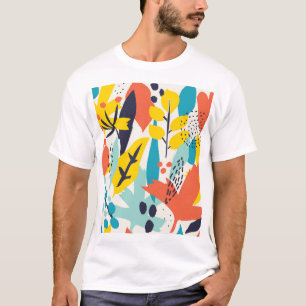 Camiseta Flores pintadas a mano, hojas sin costura.