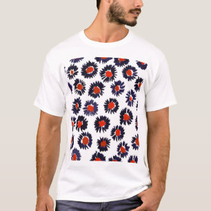 Camiseta Flores pintadas a mano, tónica roja y azul.
