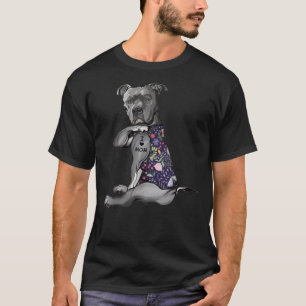 Camiseta Flores Pitbull Amo A Mamá Hippie Perro Pitbull Tat