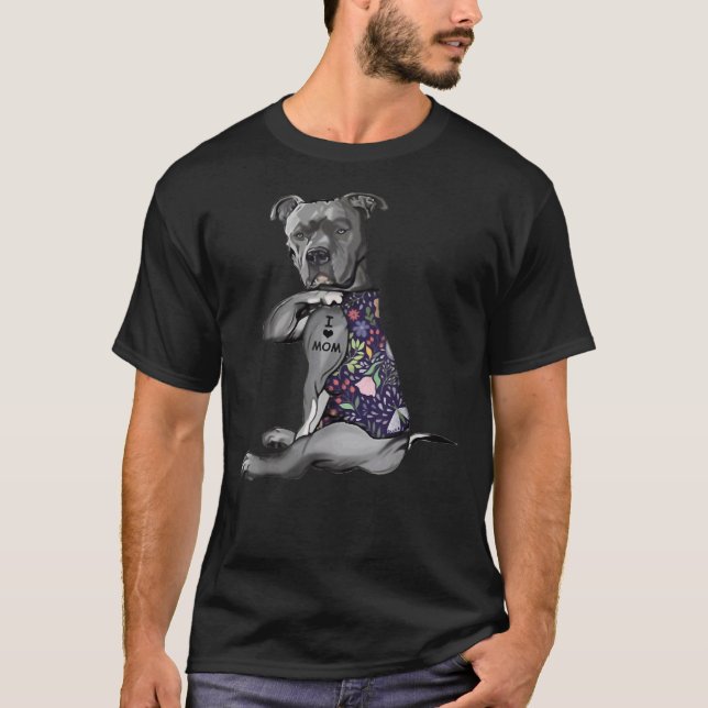 Camiseta Flores Pitbull Amo A Mamá Hippie Perro Pitbull Tat (Anverso)