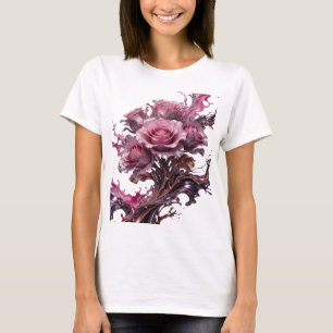 Camiseta Flores plateadas elegantes en salpicaduras de choc