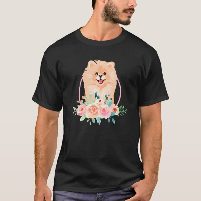 Camiseta Flores Pomeranas Pommy Pom Perro Rama Espíritu ale (Anverso)