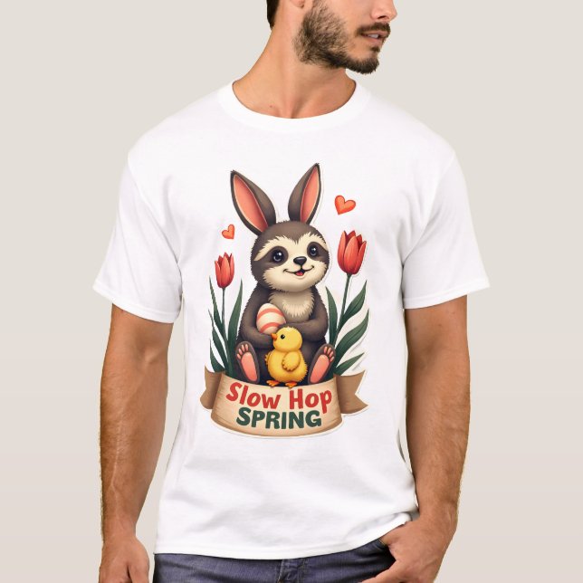 Camiseta Flores Primavera Conejo Perezoso Pascua V (Anverso)