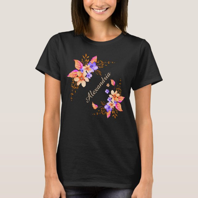 Camiseta Flores púrpuras amarillas Abstracto Patrón de acua (Anverso)