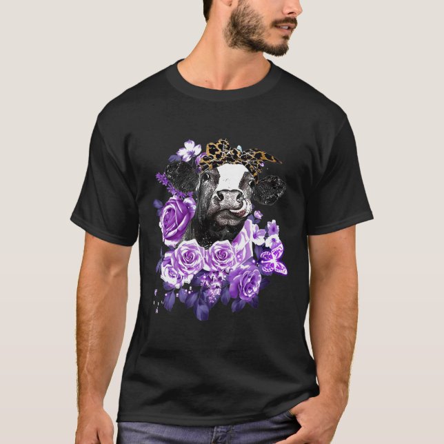 Camiseta Flores púrpuras vacas y amantes de las vacas (Anverso)