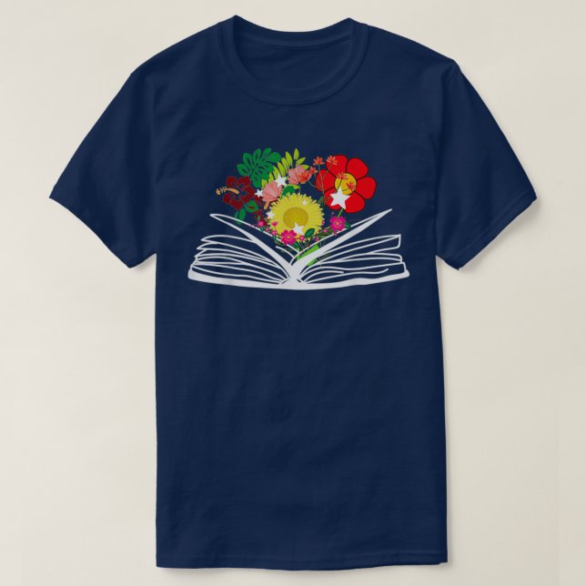 Camiseta flores que crecen con humor de libro (Diseño del anverso)