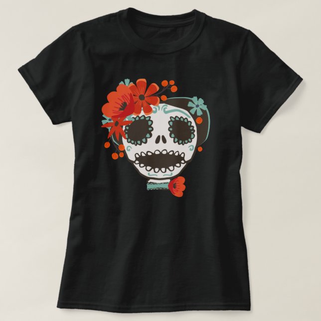 Camiseta Flores que llevan del cráneo lindo (Diseño del anverso)