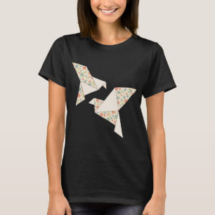 Camiseta flores retro coloridas sobre aves de origami