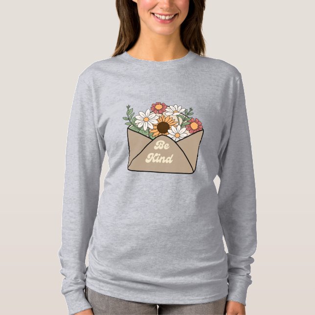 Camiseta Flores retro con un mensaje positivo sé amable (Anverso)