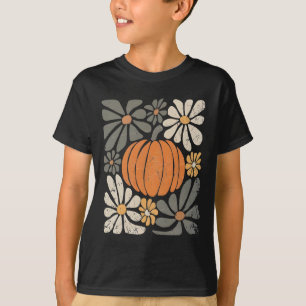 Camiseta Flores Retro De Calabaza Boho Caen En El Otoño De 