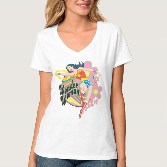 Camiseta Flores retro de mujer maravilla (Anverso)