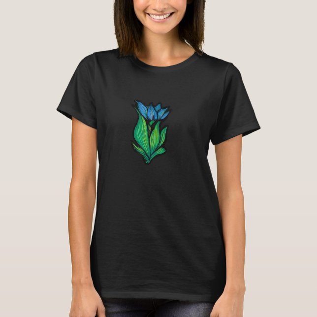 Camiseta Flores retro Flor de jardín azul (Anverso)