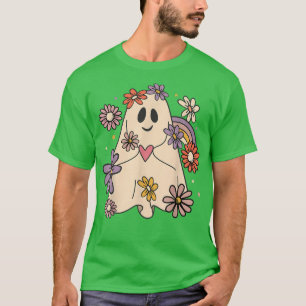 Camiseta Flores retro florales de Groovy Halloween con fant