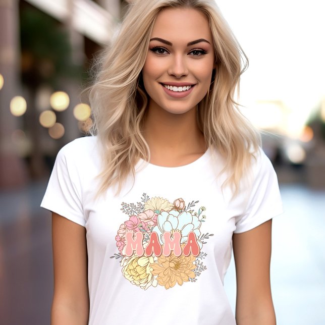 Camiseta Flores retro Mamá Nueva Mamá Mini (Matching Mom New Mama Mini Retro Flowers T-Shirt)