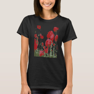 Camiseta Flores Rojas Artísticas Del Vector De Recolección
