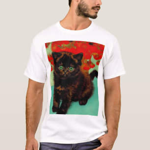 Camiseta Flores rojas de gato negro Van Gogh