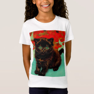 Camiseta Flores rojas de gato negro Van Gogh