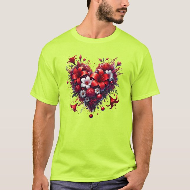 Camiseta Flores Rojas de Primavera Corazón-53476 (Anverso)