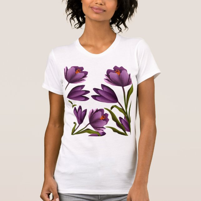 Camiseta Flores románticas púrpuras femeninas (Anverso)