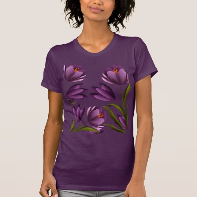 Camiseta Flores románticas púrpuras femeninas (Anverso)