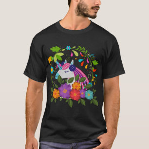 Camiseta Flores rosa bonito unicornio Feliz Navidad