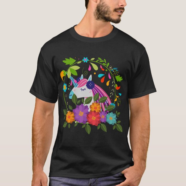 Camiseta Flores rosa bonito unicornio Feliz Navidad (Anverso)