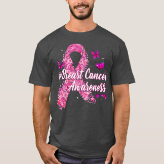 Camiseta Flores rosadas Cinta Concienciación sobre el cánce