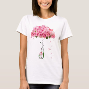 Camiseta Flores rosadas Cinta Lucha contra el cáncer de mam