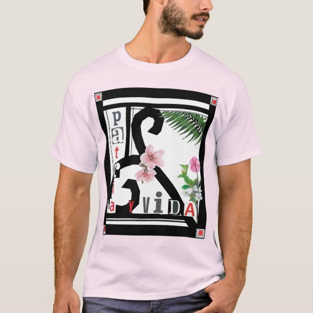 Camiseta Flores rosadas con marco negro Patria y Vida (Anverso)
