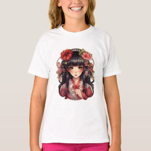 Camiseta Flores rosadas de chica anime
