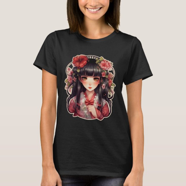 Camiseta Flores rosadas de chica anime (Anverso)