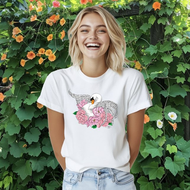 Camiseta Flores rosadas de cisne blanco (Subido por el creador)
