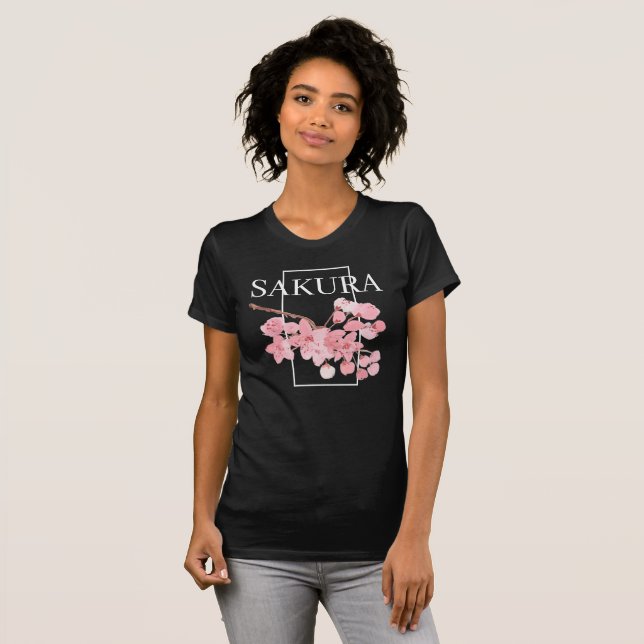 Camiseta Flores rosadas de flores de cerezo acuarela Sakura (Anverso completo)