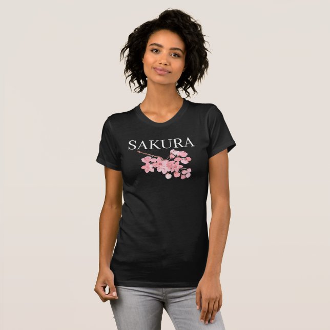 Camiseta Flores rosadas de flores de cerezo acuarela Sakura (Anverso completo)
