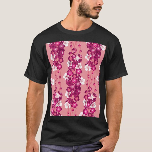 Camiseta Flores rosadas de rosa: fondo sin costuras. (Anverso)