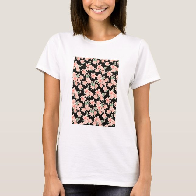 Camiseta Flores rosadas de turberosa en el café fondo negro (Anverso)